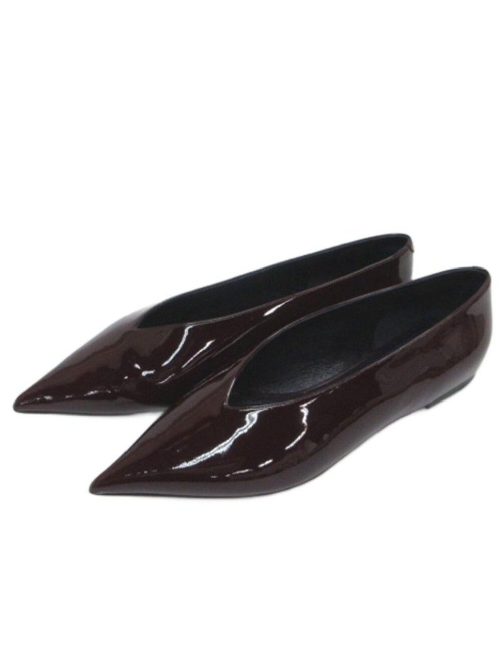 Celine Pointed Toe Flat Pumps Patent Leather Brown